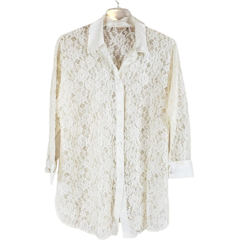 VS Victoria's Secret SIZE Petite Small Lace Cream Pajama Tunic Top Lingerie VTG